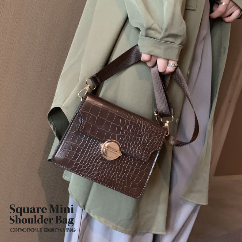 あす楽対応【メール便送料無料】ショルダーバッグ レディース 小さめ ミニ ポシェット スクエア クロコダイル 型押し スマホポシェット PUレザー 斜めがけ 女性 2Way ウォレット 合成革 レザーバッグ 可愛い 大人女子 大人 かわいい 韓国ファッション