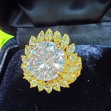 【鑑定書付】ロイヤルジュエリー 11ct H good ダイヤモンド 5ct 取り巻き ダイヤモンド K18YG リング 指輪 4月誕生石// 【コンビニ受取対応商品】