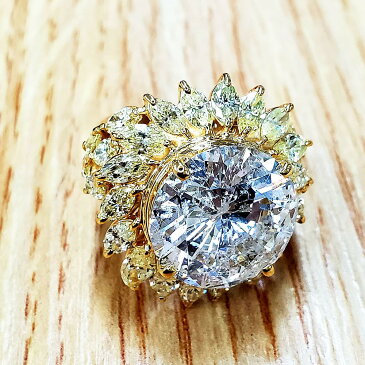 【鑑定書付】ロイヤルジュエリー 11ct H good ダイヤモンド 5ct 取り巻き ダイヤモンド K18YG リング 指輪 4月誕生石// 【コンビニ受取対応商品】