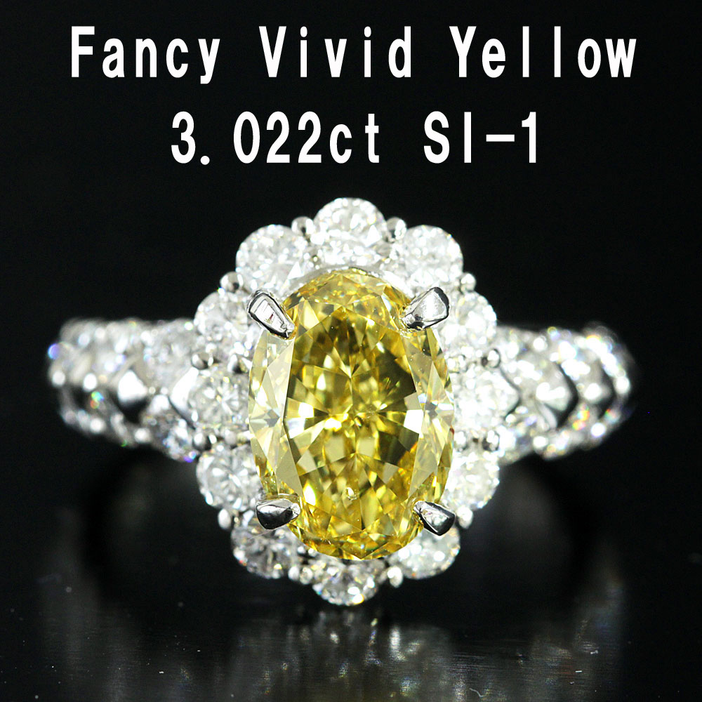 希少 最高品質 Fancy Vivid Yellow 3ct 天然 ダイヤモンド リング プラチナ Pt900 3カラット 3.0ct ファンシー ヴィヴィッド イエロー ダイヤ カラー ダイア 指輪 中央宝石研究所鑑定書付 送料無料