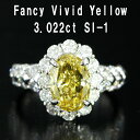 希少 最高品質 Fancy Vivid Yellow 3ct 天然 ダイヤモンド リング プラチナ Pt900 3カラット 3.0ct ファンシー ヴィヴィッド イエロー ダイヤ カラー ダイア 指輪 中央宝石研究所鑑定書付 送料無料