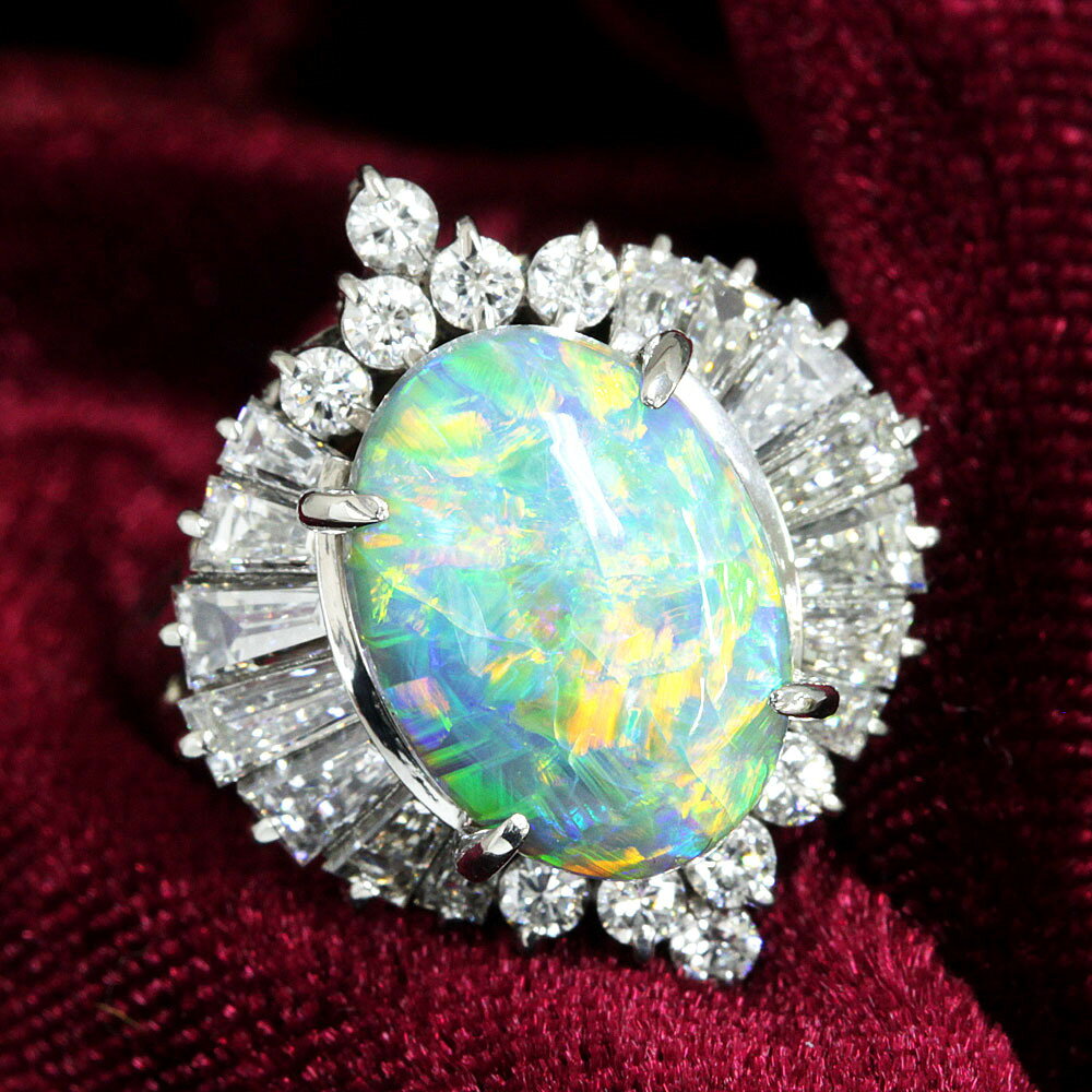 項目名内容主石天然ブラックオパール 3.18ct脇石天然ダイヤモンド 1.44ct地金Pt900 プラチナアーム幅約3.5mmモチーフサイズ約19.7×17.5mm重量約8.8gリングサイズ17号（サイズ直し無料）付属品鑑別書、ジュエリーケ...