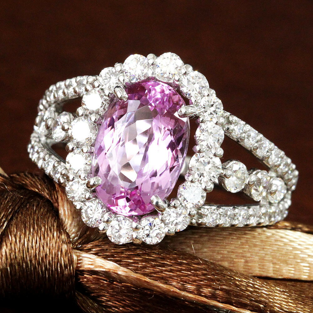 中宝鑑別書 2.3ct ピンクトパーズ ダイヤモンド プラチナ リング 2.363ct Pt950 指...