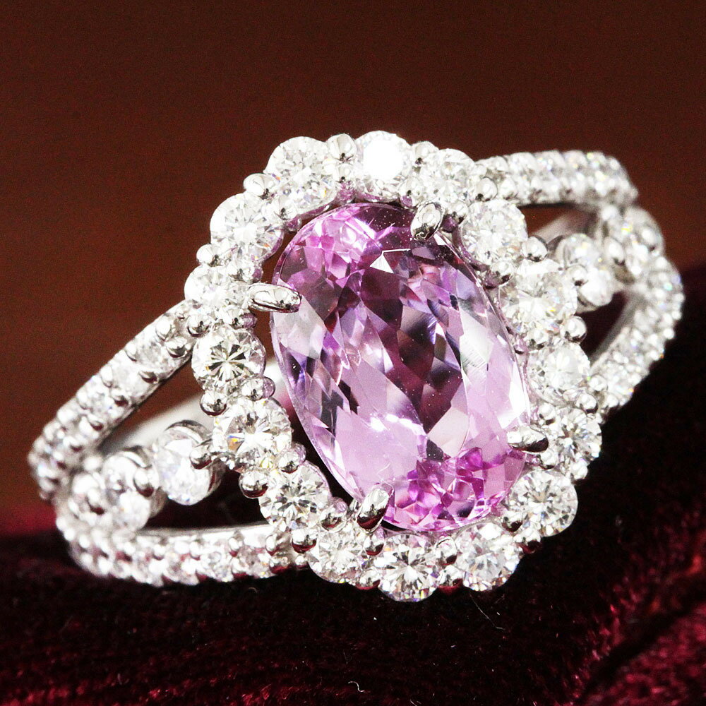 中宝鑑別書 2.3ct ピンクトパーズ ダイヤモンド プラチナ リング 2.363ct Pt950 指...