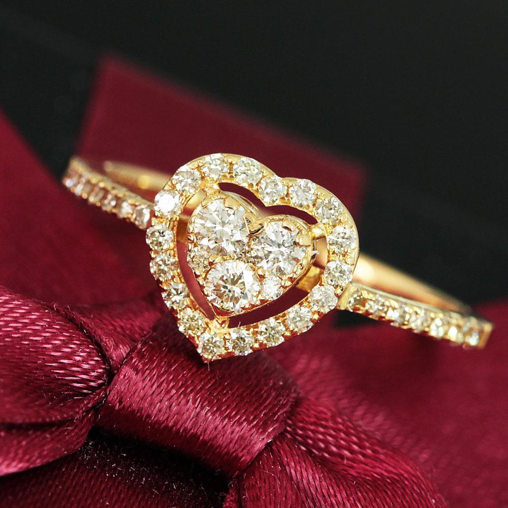 Rakuten - キュート 0.4ct ダイヤモンド K18 yg ダブル ハート リング 鑑別書付 18金 イエローゴールド 指輪 4月誕生石