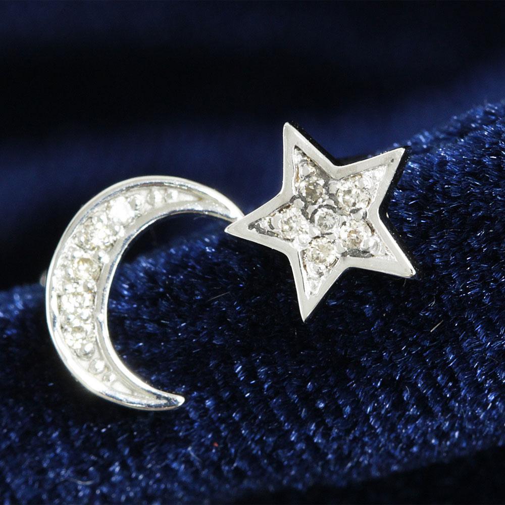 Four Seasons Jewelleryの大人気♪ 0.04ct ダイヤモンド K18 wg ムーン スター ピアス 鑑別書付 18金 ホワイトゴールド 4月誕生石｜アングル3