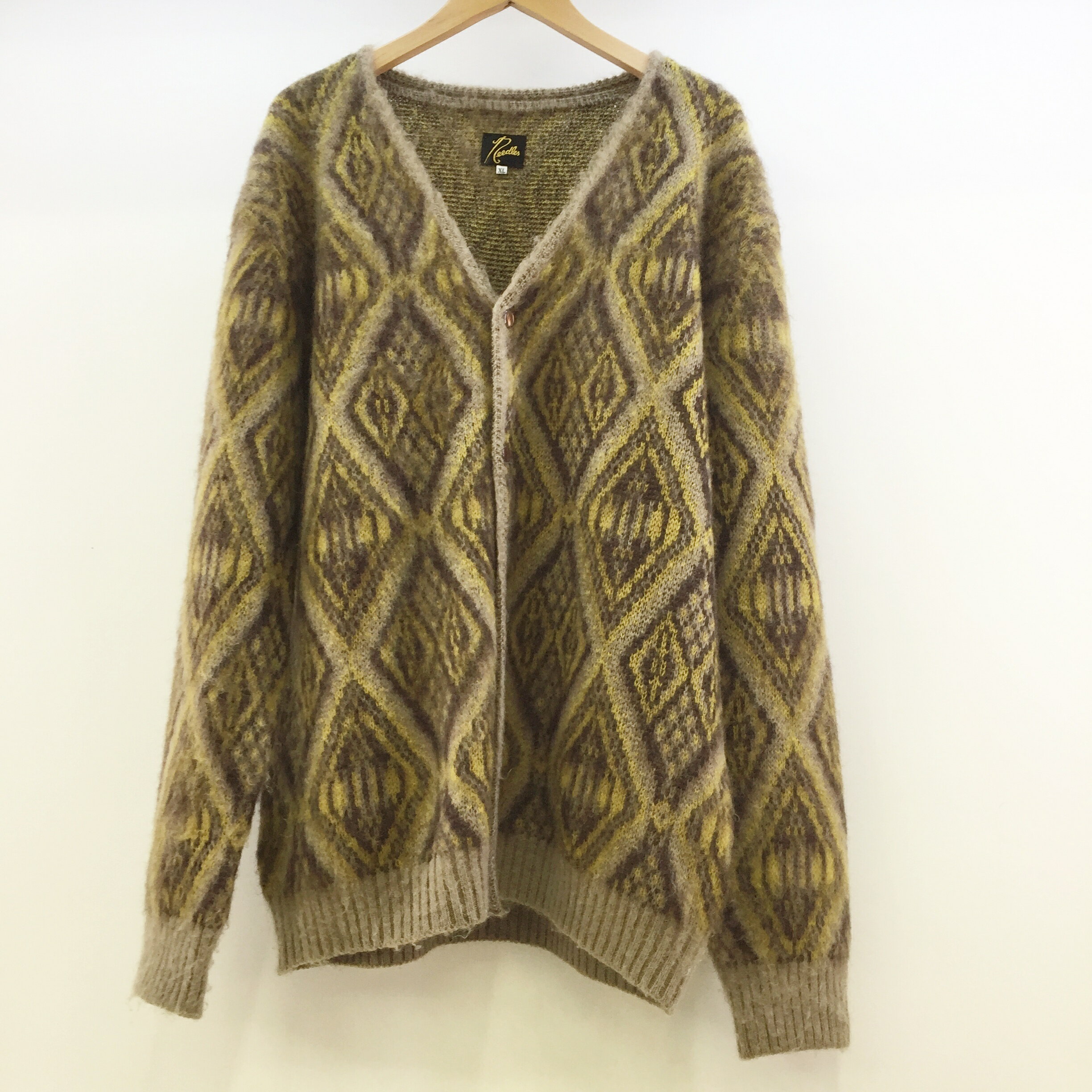 Needles(ニードルズ) Mohair Geometric Diamond Cardigan J0255 モヘアカーディガン サイズ：XLカラ：ブラウン系【中古】【125 DM】【鈴鹿 併売品】【125-220204-01OS】