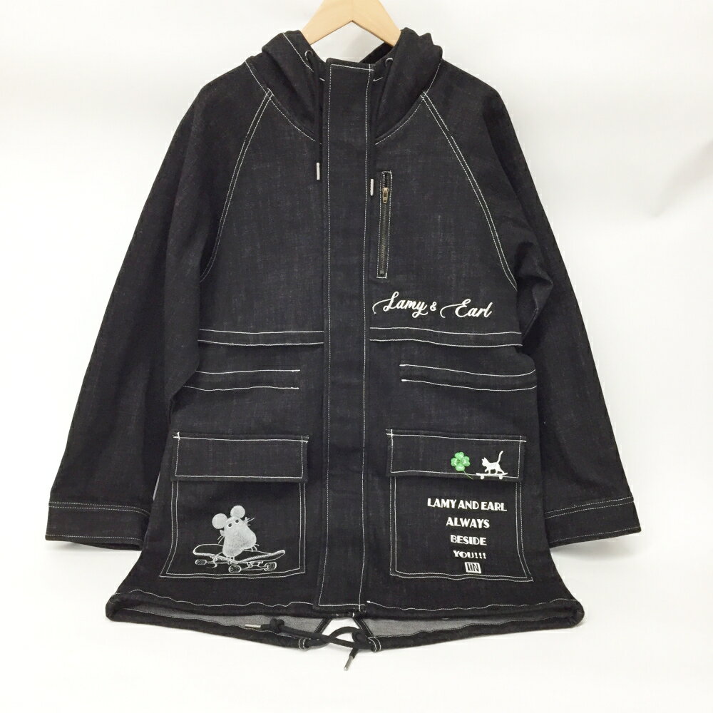 楽天フーリエ　楽天市場店LIN（リン）Lamy &Earl ラミ＆アール『最強のお散歩道具を手に入れた』総刺繡デニムパーカー ロングジャケット AL-75726 -110サイズ：フリーカラー：ブラック【中古】【132 レディース】【鈴鹿 併売】【132-251023-05OS】