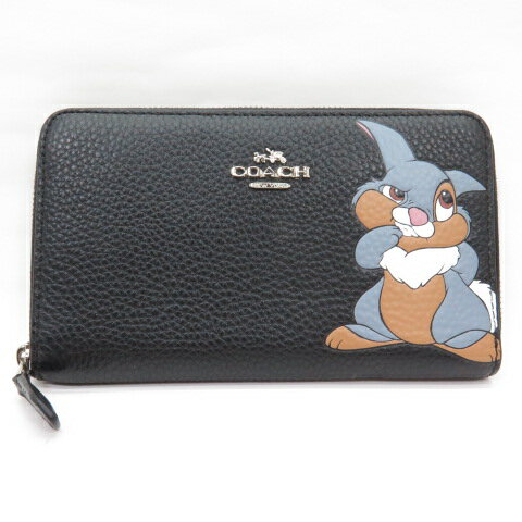 DISNEY × COACH 　財布　ディズニー × コーチ コラボ 　レザー ミディアム タンパー 　とんすけ モチーフ 　二つ折り財布　 F93768 SV/BK 【中古】【148 SPブランド】【四日市 併売品】【148-220215-04OH】