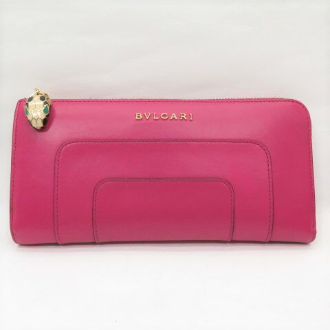 BVLGARI　ブルガリ　セルペンティ　 L字ファスナー　長財布　レザー　ピンク　スネーク 蛇 チャ ...