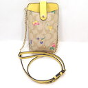 COACH C8721 ドリーミー ベジフォーン スマホチェーン クロスボディ シグネチャー キャンバス スマホケース スマホポーチ イエロー カーキ 【中古】...