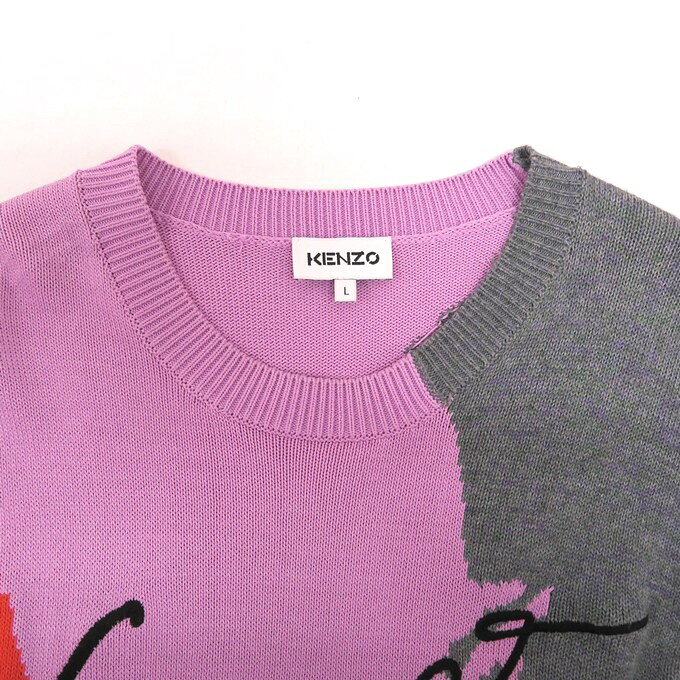 KENZO　Featuring intarsia Crewneck Sweater ケンゾー　インターシャ クルーネック ニット / セーター FC55PU6583CF　グレー　サイズ：L【中古】【125 DM】【四日市 併売品】【125-250802-09VH】