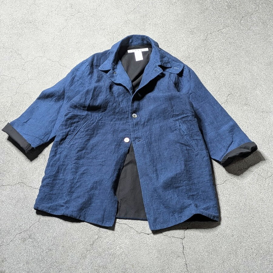 EEL PRODUCTS (イール プロダクツ) E-26105 [SAKURA COAT ai wo comete(サクラコート 藍を込めて）] リネン本藍染め ステンカラーコート/スプリングコート (INDIGO)
