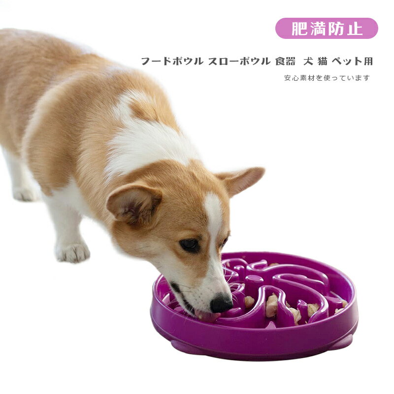 送料無料 フードボウル 早食い防止 肥満防止 フードボウル スローボウル 食器 犬 猫 ペット用　餌入れ パープル 滑り止め