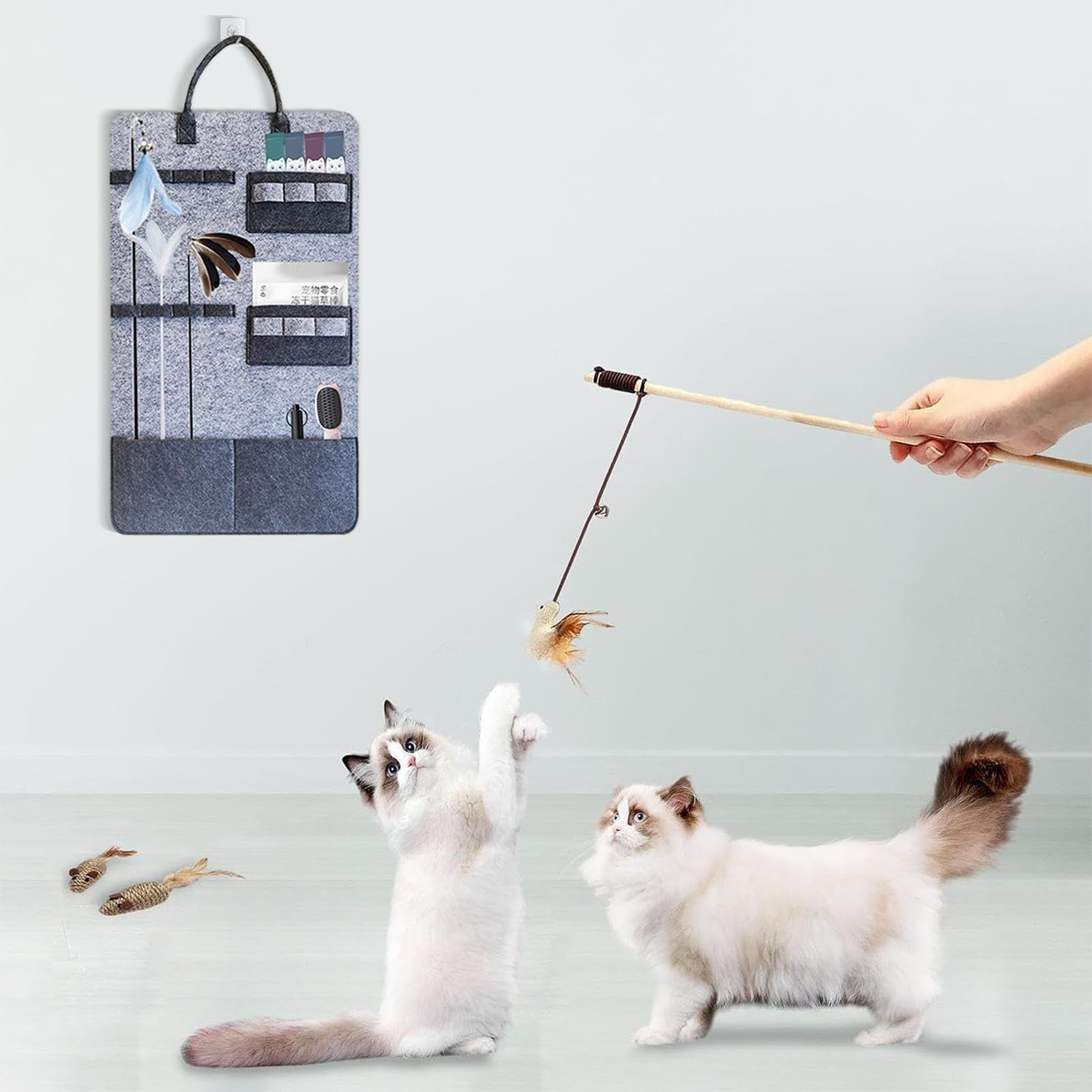 猫の杖オーガナイザー 猫のおもちゃハングオンストレージ 折りたたみ式ハンギング...