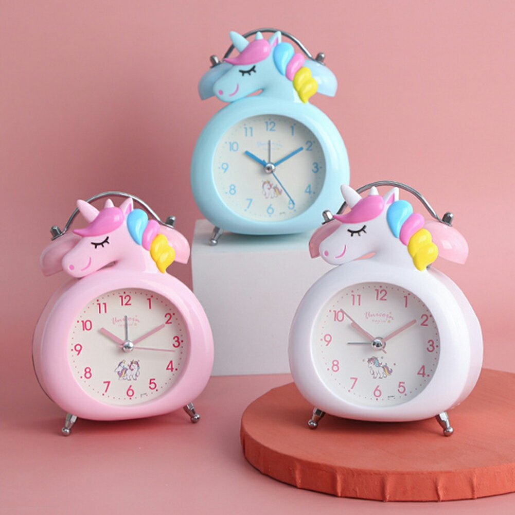 送料無料 目覚まし時計 子ども 大音量 女の子 男の子 かわいい ユニコーン時計 静音秒針 プレゼント ホリデーギフト 3色カラー選択 ライト付き 置時計 デジタル時計 ギフト クリスマス 誕生日