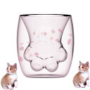 猫爪カップ かわいい猫足カップ ガラスカップ ダブルウォールグラス コーヒーカップ ガラス2階建て クリエイティブ猫爪カップ 花びら 桜の花びら 耐熱 断熱 保...