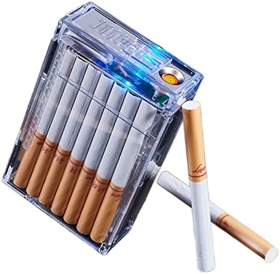 送料無料 ライター付きシガレットケース 防風フレームレスライター 充電式 透明外観 標準タバコ20本収納可能 コレクションに最適 メンズギフト