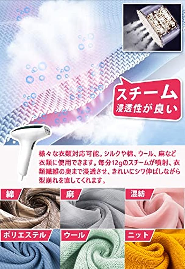 送料無料 スチームアイロン 軽量 コンパクト ハンディ ポータブル 20秒でスチーム噴射 消臭 除菌 家庭用 旅行用 3