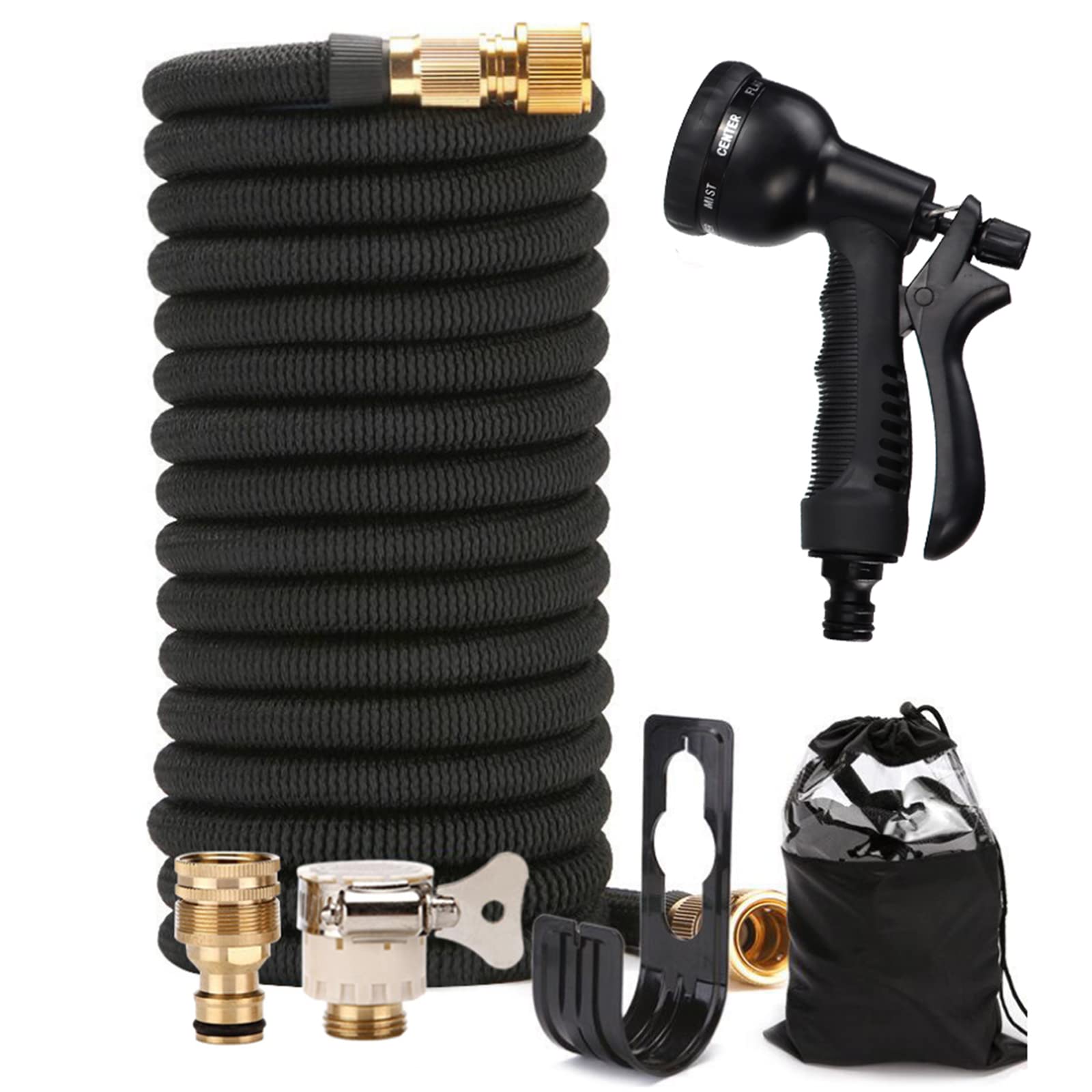 散水ホースリール 伸縮ホース ホースリール 超軽量素材 持ち運びやすい 伸縮ホース 約3倍に伸縮可能 散水ホース3倍伸びる 8種類の水形調節 工事不要で簡単取り付け ホースバンドと蛇口ニップル付き 多機能コネクタと収納バッグ付き (10~30M)