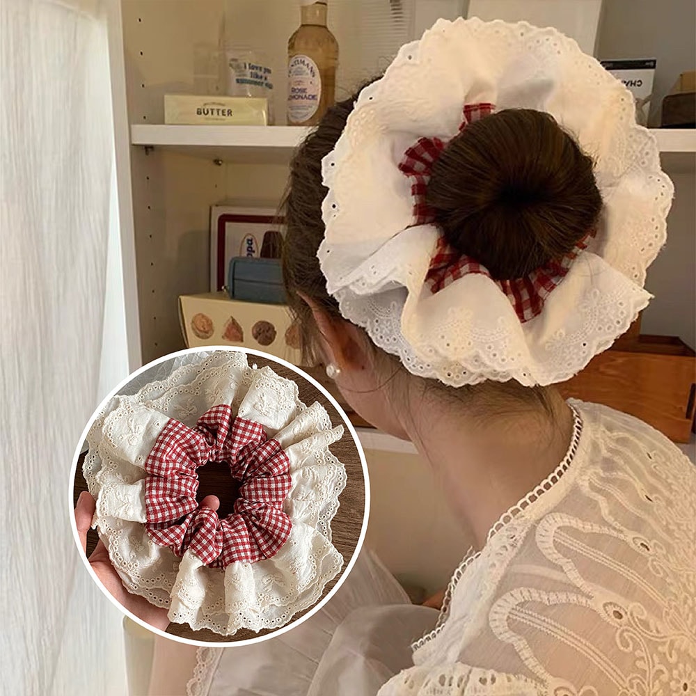 シュシュ ヘアアクセサリー ヘアゴム チェック柄 レース シュシュ ヘアアクセ シンプル 大人 子ども 簡..