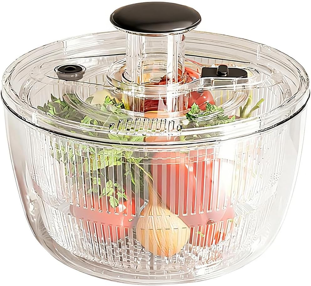 Rakuten - サラダスピナー 手動プッシュ式 大容量 透明 野菜水切り器 ざる一体型 洗いやすい サラダボウル 分解洗浄可能 調理器具 キッチン用品