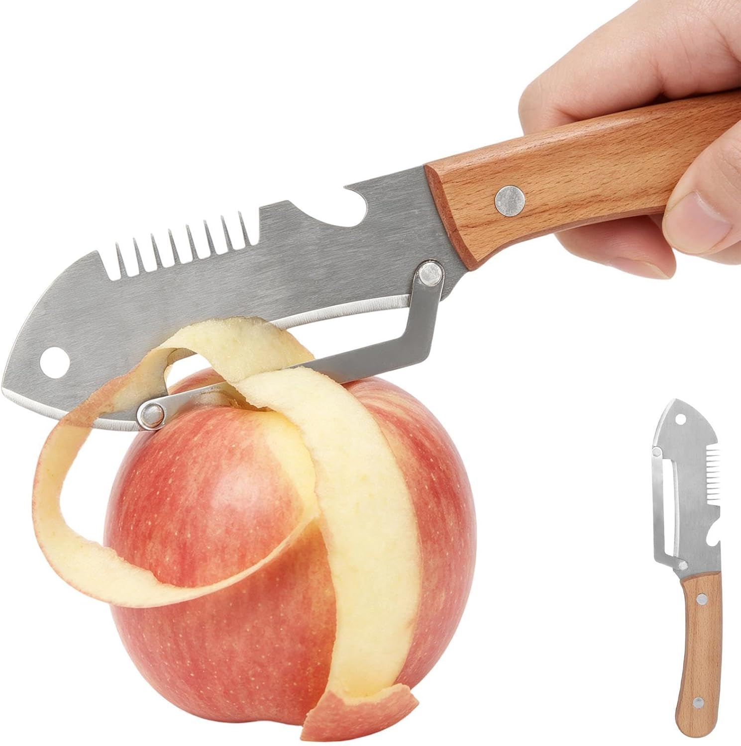 Rakuten - ステンレス製 ピーラー 木製ハンドル付き,キッチン 果物 野菜 皮むき器 | ジャガイモピーラー - ジャガイモ ニンジン キュウリ カボチャ 野菜 果物 家庭 キャンプ 旅行 業務用