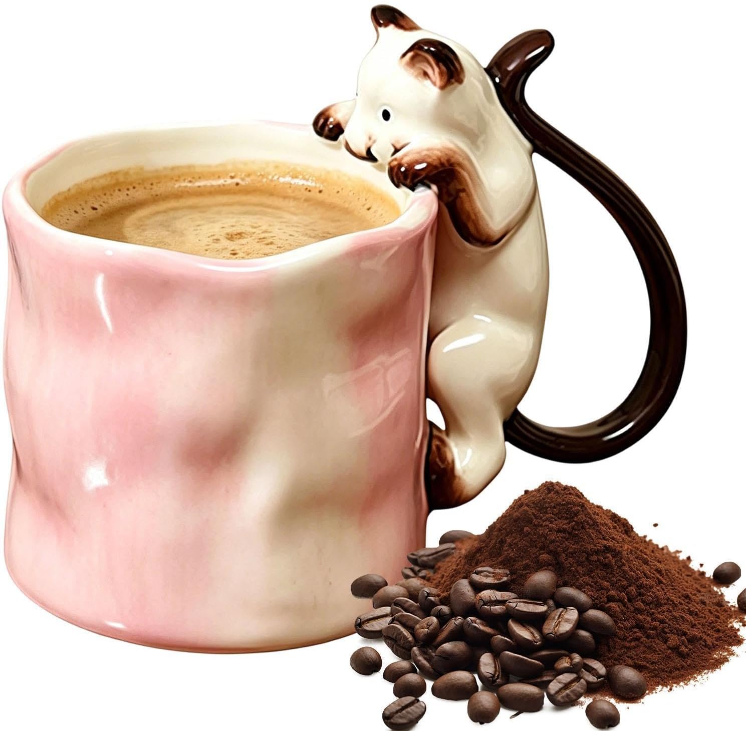 乐天商城 - 女性に喜ばれる キュートで かわいい デザイン マグカップ - 280ml 面白い ノベルティ かわいい ドリンクウェア マグ 新感覚 陶器製 飲料容器 ユニーク デザイン - 立体猫の取っ手が付いた コーヒーカップ | 様々なシーンにぴったり。ご家庭