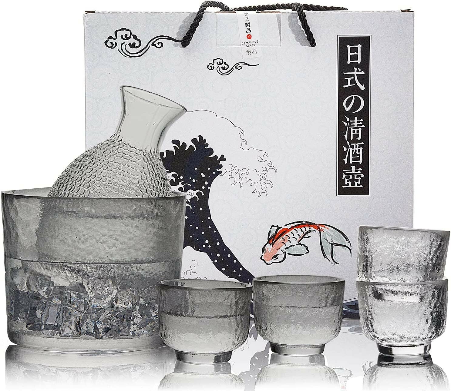 【日本酒好きにおすすめ酒器】耐熱ガラス 酒器 冷酒 グラスセット 燗瓶盃 酒盃 ガラス 徳利 日本酒用 温酒 熱燗 燗瓶 耐熱 滑り止め 冷酒、温酒用 居酒屋、バー 還暦祝い、退職祝い、結婚祝い,誕生日の贈り物、6点セット