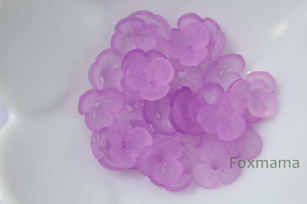 アクリルビーズパーツ 30個 3枚花びら 10mm マット 半透明 紫色 (BF310MPPEHHS)