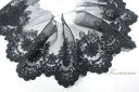 片山チュール綿刺繍レース 1m 花 黒 (LFL652BKHWKY)