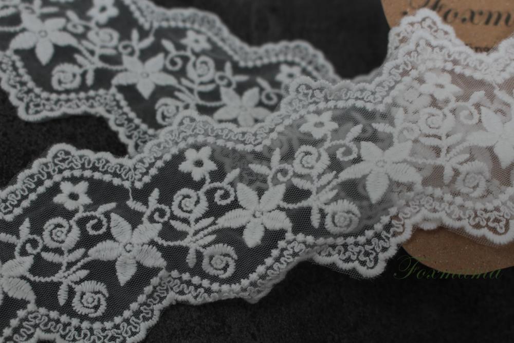 Rakuten - チュール刺繍レース 0.5m 花 両山 キナリ (LFL652KNHLRY)