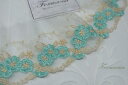 チュール刺繍レース 0.5m 花 片山 水色 (LFL852WTHLKY)