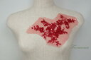 チュールスパンコール刺繍モチーフ 1枚 花 フラワー 半透明赤スパンコール (MFLB02RDHYSP)