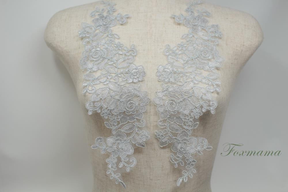 チュールコード刺繍モチーフ 1対 花 グレー (MFLC32GYHLJL)