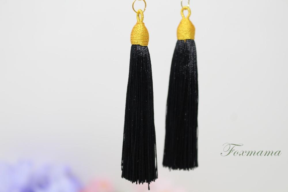 タッセル 2個 黒x金 ゴールド帽子 わっか付 (PTS65YBKJJ00)