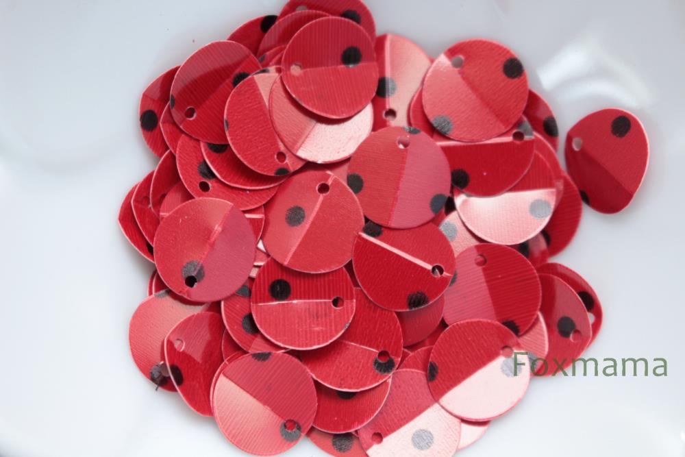 スパンコール 約90枚(約2.5g)丸 トップホールドットプリント 10mm 折れ 赤 (SCC100RDGAFD)