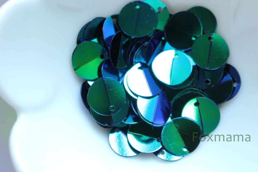 スパンコール 10mm 約80枚(約2.5g) 丸 中折 トップホール オーロラ 青緑 (SCC10AGBESFD)