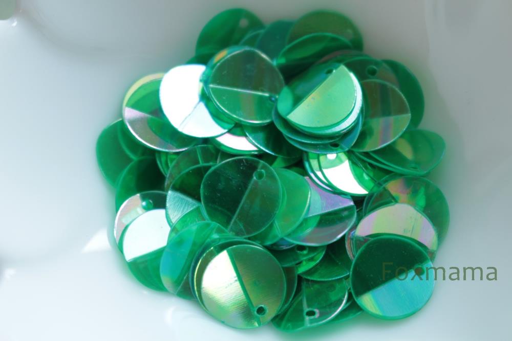 スパンコール 10mm 約90枚(約2.5g) 丸 中折 トップホール オーロラ 緑(SCC10AGRESFD)