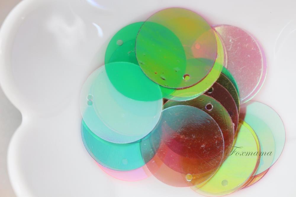 スパンコール 約28枚(約3g) トップホール 丸 19mm 半透明 混色(SCC19BMXJQTH)