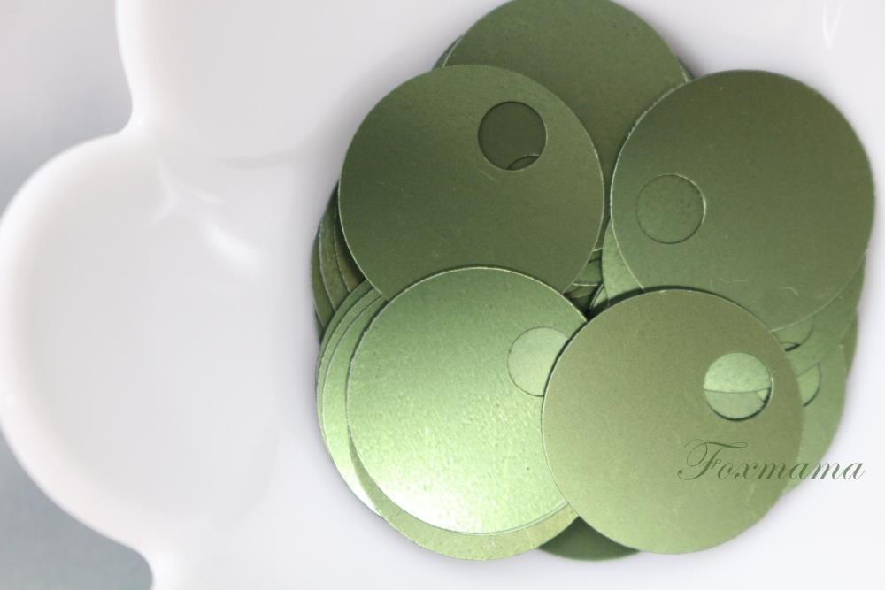 スパンコール 約32枚(約3g) 丸 トップホールL 19mm メタリック マット 緑(SCC19TGRJBT2)