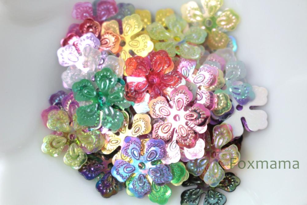 スパンコール 13mm 約70枚(約2.5g) 5枚花びら オーロラ 型押し 混色 (SF513AMXGAK1)