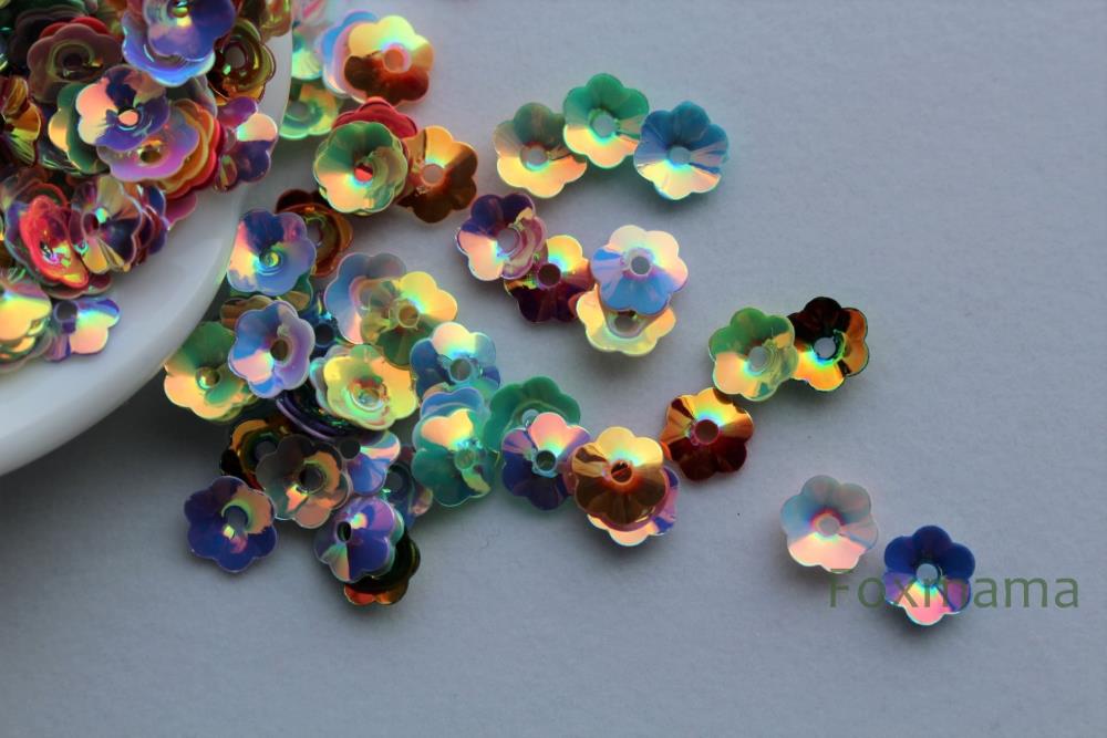 スパンコール 7mm 約225枚(約3g) 花カップ オーロラ 混色 (SFC07AMXZZ00)