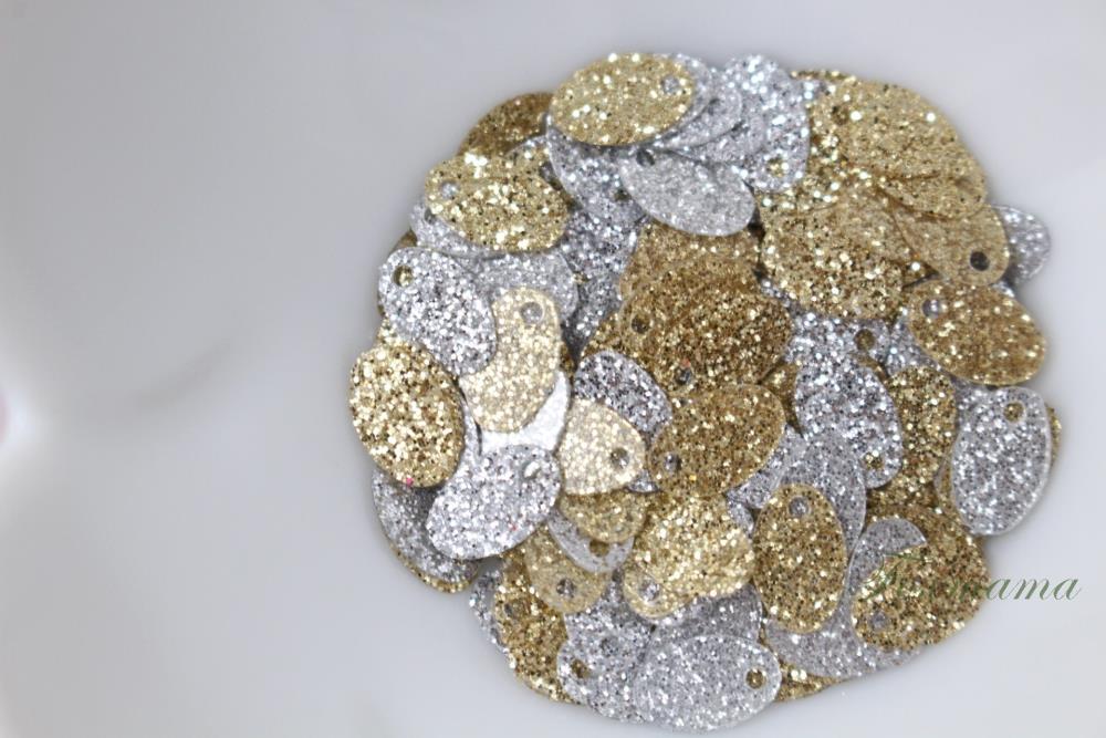 スパンコール 約190枚(約2g) 楕円 8x5mm ラメ 金銀混色 トップホール (SOV08LK1SEMX)