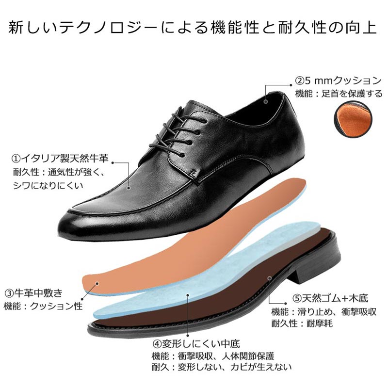 SALE限定50%OFF!!!交換無料 Foxsense メンズ革靴 ビジネスシューズ プレーントゥ 外羽根 靴紐 オフィス通勤 Uチップ フォーマル カジュアル イタリア製天然牛革 本革 男性紳士靴 おしゃれ 皮靴 ドレス レザー 3E かわくつ 仕事用 立ち仕事 走れる 軽量 幅広 就活 甲高 滑り foxsense-direct-10000052 フォクスセンス サンプル画像2