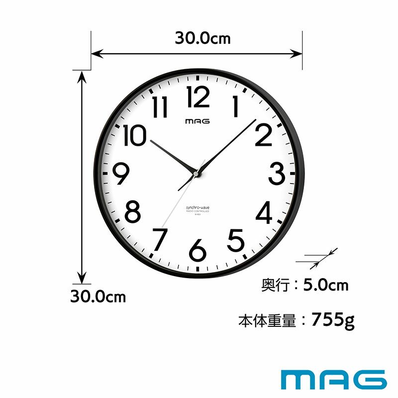 電波時計 掛け時計 掛時計 壁掛け時計 インテリア おしゃれ クロック タイムサン W-805 BK-Z マグ ノア精密 MAG [2]