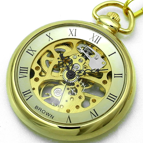 BROWN ブラウン 懐中時計 両面スケルトン MECHANICAL WATCH ポケットウォッチ 925J-GDGD BROWN ブラウン 懐中時計 両面スケルトン MECHANICAL WATCH ポケットウォッチ 925J-GDGD