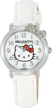 ハローキティ HELLO KITTY 腕時計 ガールズ レディース ウォッチ シチズン Q＆Q アナログ 革ベルト 日本製 ホワイト CITIZEN 0001N002