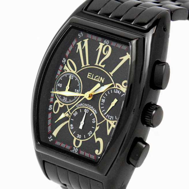 エルジン 腕時計 メンズウォッチ クロノグラフ 日本製ムーブメント トノー型 ブラックxブラック FK1215B-B
