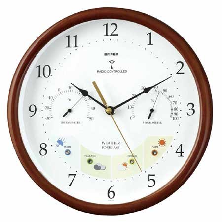 エンペックス empex 掛け時計 壁掛け時計 電波時計 温度湿度計 天気予測 温度計 湿度計 ウェザーパル 1台4役 BW-873 木枠 empex